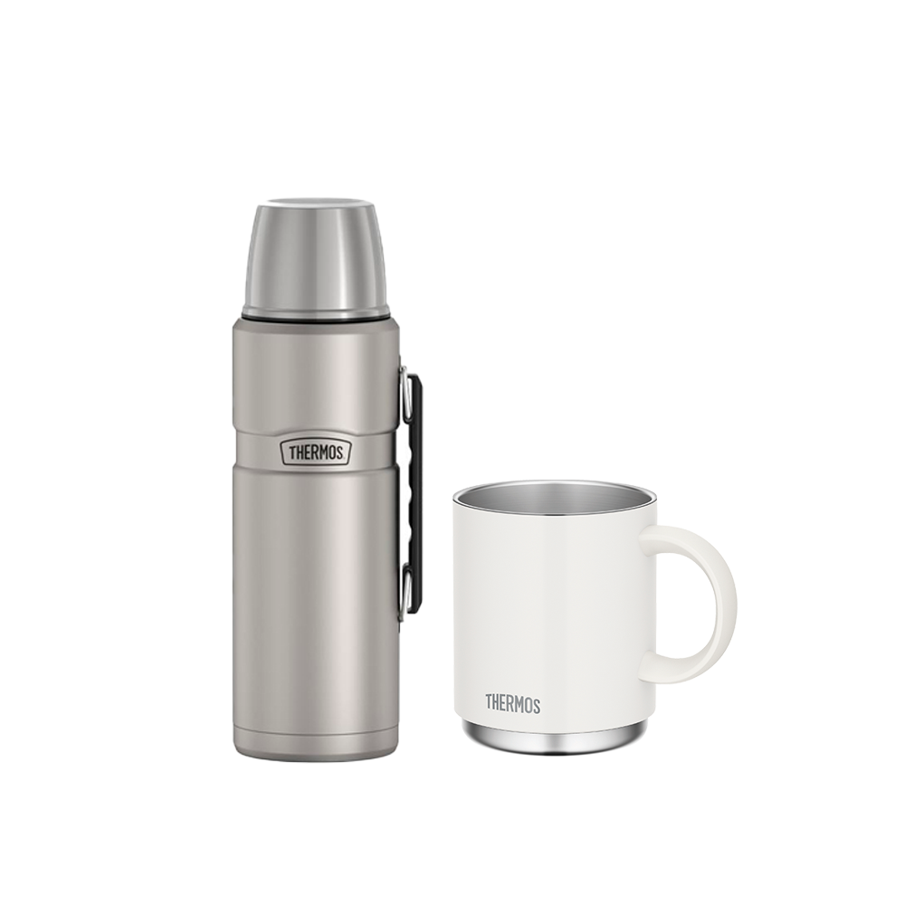 Vacuum Insulated Bottle & Mug Set (Sliver + white) - THERMOS